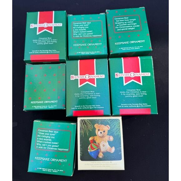 8 Vintage 1980’s Hallmark Ceramic Cinnamon Bear Ornament Lot All Mint! -36D - Picture 7 of 7